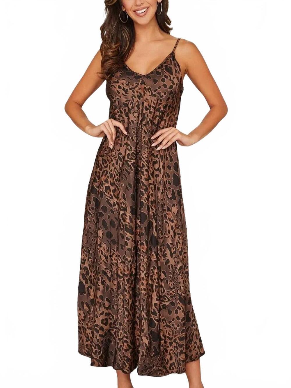 NEW MILIO MILANO italian viscose leopard print slip dress in brown
